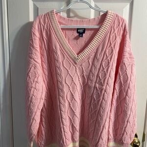 Lands' End Pink V-Neck Cable Sweater